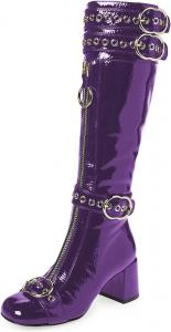 Женские сексуальные сапоги YDN до колена с круглым носком, ремешком с пряжкой, средним каблуком на толстом подошве, на молнии, для вечеринок, свиданий и повседневной носки, размеры 4-16 US, Purple