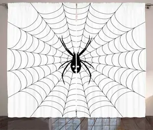 Штора в деревенском стиле Паутина от ABAKUHAUS, нить с изображением ядовитых насекомых, присборенная штора для спальни с петлями и крючками, 280 x 225 см, цвет: белый/черный Abakuhaus