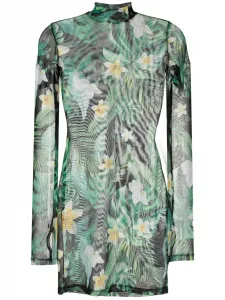 Платье мини с длинными рукавами и графичным принтом Philipp Plein, зеленый