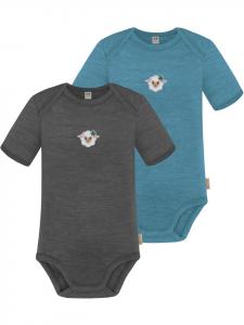 Normani Outdoor Sports Комплект из 2 детских боди с коротким рукавом из мериносовой шерсти, цвет Тауранга, синий/антрацитовый