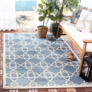 Ковер SAFAVIEH, 239 x 239 см, Washable Rug Outdoor Courtyard Collection - квадратный, Blue & Beige, без линьки и легкий в уходе, идеален для патио, заднего двора, прихожей (CY6032-243)