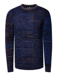 Свитер крупной вязки с круглым вырезом темно-синего цвета с контрастными цветами Rusty Neal