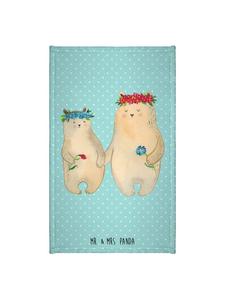 Mr. & Mrs. Panda Гостевое полотенце с изображением медведя и цветочного венка, без надписи, бирюзового пастельного оттенка