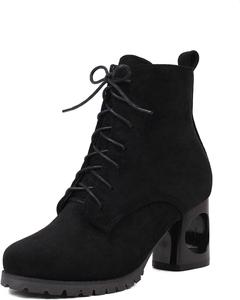 Женские ботильоны UniqueStride с квадратным носком, шнуровкой и среднем каблуке, лаковая кожа, короткие, Black Hollow Heel