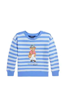 Полосатый свитшот с медвежьей отделкой POLO RALPH LAUREN KIDS, синий
