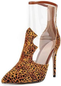 Женские ботильоны UP2STEP с заостренным носком, леопардовым принтом и прозрачными элементами на щиколотке, высокие каблуки-стилеты