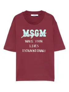 Футболка, украшенная жемчугом MSGM Kids, красный