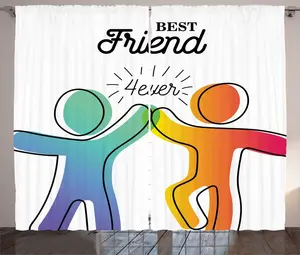 Штора ABAKUHAUS Best Friend в деревенском стиле, High 5 Buddies Art, присборенная штора для спальни с петлями и крючками, 280 x 245 см, разноцветная белая Abakuhaus