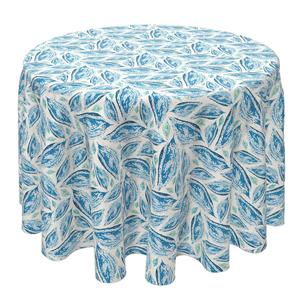 Круглая скатерть, 100% хлопок, 60 круглых дюймов, мозаика, листья синие