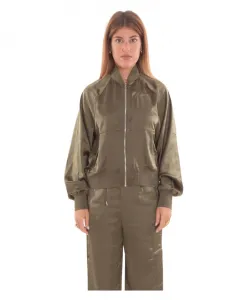 Объемная атласная куртка-бомбер с вышивкой Lacoste, зеленый