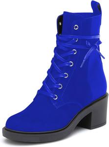 Женские ботильоны YDN с закрытым носком, шнуровкой, боевые, с массивным каблуком, низким, короткие зимние ботинки для свиданий, Blue