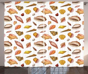 Шторы ABAKUHAUS в морском стиле, ракушки в ретро-стиле, универсальные ленточные шторы для гостиной с петлями и крючками, 280 x 225 см, белые и разноцветные Abakuhaus