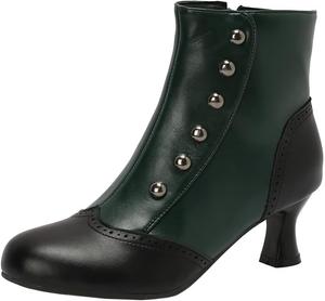 Викторианские ботинки DINTAHA с низким каблуком-киссетом, винтажные ботильоны для женщин, Green