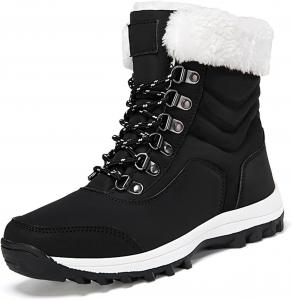 Женские зимние водонепроницаемые снегоходные сапоги с толстой подошвой, водонепроницаемые ботильоны до середины голени, легкие, с утепленной меховой подкладкой, на шнуровке, для прогулок и походов Generic, D-Black