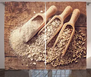 Штора ABAKUHAUS "Овсянка в деревенском стиле", с семенами овсянки и отрубями, универсальная ленточная штора для гостиной с петлями и крючками, 280 x 225 см, светло-коричневый Abakuhaus