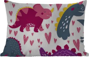 Подушка для улицы - Динозавр - Сердце - Узор - Розовый - Девочка - Динозавр - 60 x 40 см - Водонепроницаемая - Подушка для отдыха - Декоративная подушка - Подушка для дома MuchoWow