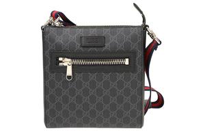 Сумка-мессенджер из холста с кожаными деталями, через плечо, мужская черно-серая GUCCI