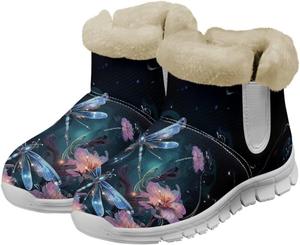 Женские зимние ботинки chaqlin Dragonfly, противоскользящие, снежные, легкие с флисовой подкладкой, на плоской подошве, удобные, теплые, для повседневного ношения на улице, с подошвой из ЭВА, Blue Dragonfly Floral