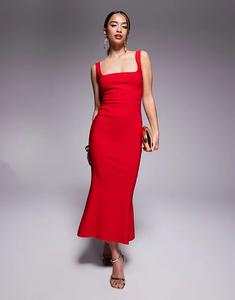 Платье миди Vesper Petite bengaline без рукавов с квадратным вырезом и силуэтом «рыбий хвост» красного цвета