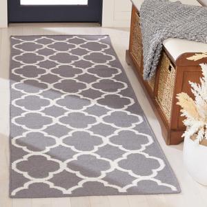 Ковер-дорожка SAFAVIEH, 77 x 275 см, Dhurries Collection Grey/Ivory DHU627B ручной работы плоского плетения из премиальной шерсти и бананового шелка