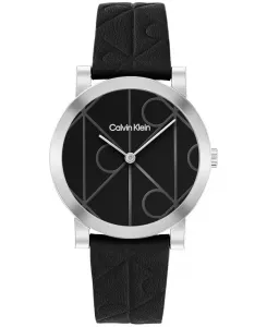 Женские часы с черным кожаным ремешком и монограммой CK, 32 мм Calvin Klein, black