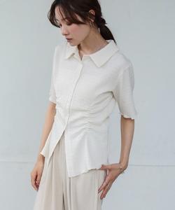 Топ с короткими рукавами, присборенный, с воротником Bab, слоновая кость