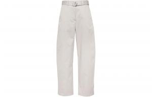 Брюки из саржи с высокой талией, широкими штанинами и поясом Msgm, светлый серый