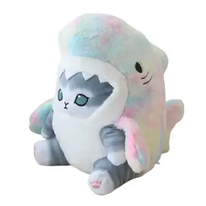 Мягкая игрушка трансформер из милого котенка в акулу, высота 22см/33см/55см Bitter purchase, Shark Cat: Gray Cat With Colorful Shark