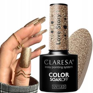 Гибридный лак для ногтей Claresa Love Story 1 с золотыми блестками Puderek