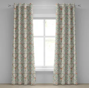 Шторы на люверсах ABAKUHAUS с эффектом потертости Флора, винтажный деревенский китч-украшения с изображением ленты в виде сердца и цветка, декоративные двухпанельные шторы, 280 x 260 см, бежевый Abakuhaus