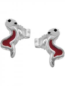 Gallay Серьги-гвоздики 10x4 мм, детские серьги в виде змеи, красно-черные, серебро 925 пробы, красно-черные