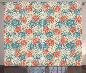 Красно-синяя штора в деревенском стиле ABAKUHAUS с цветочным рисунком в стиле хиппи, универсальные ленточные шторы для гостиной с петлями и крючками, 280 x 225 см, цвет ярко-бежевый сине-зеленый Abakuhaus