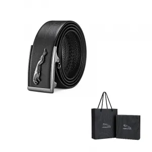 JAGUAR Мужской кожаный ремень из коровьей кожи черный шириной 3.4 см, Black