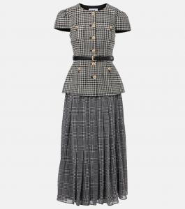 Юбка-миди плиссированная в клетку "гусиная лапка" с поясом Self-Portrait, Black and White