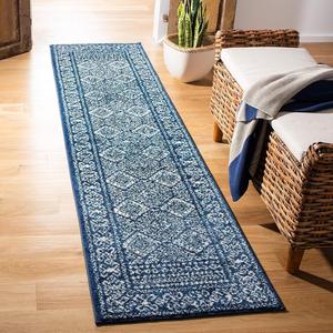 Ковер-дорожка SAFAVIEH, 61 x 397 см, Tulum Collection, Navy & Ivory, марокканский бохо дистресс-дизайн, не линяет и прост в уходе, идеален для помещений с высокой проходимостью в гостиной, спальне (TUL264N)