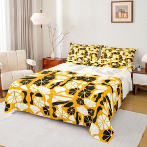 Erosebridal Бохо комплект постельного белья в стиле ретро с абстрактным цветочным и геометрическим принтом черно-белого цвета, Black White Yellow