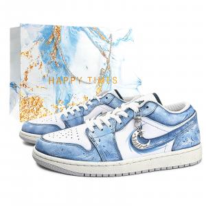 Jordan Баскетбольные кроссовки Air 1 Exquisite Galaxy с низким верхом, износостойкие, винтажные, унисекс, небесно-голубые