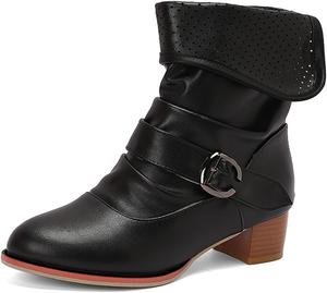 Женские ботильоны с круглым носком, задней застежкой-молнией и устойчивым каблуком Klarmar, Black
