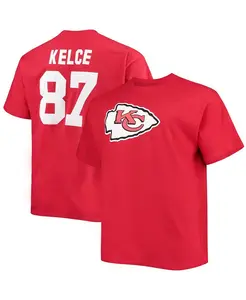 Мужская футболка с именем и номером игрока Travis Kelce Kansas City Chiefs, больших размеров, красная Fanatics
