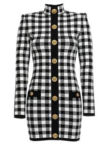 Трикотажное платье в клетку Виши BALMAIN, черный
