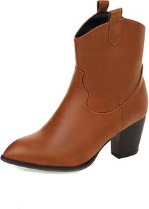 Женские ретро-вестерн сапоги JOEupin с выдвижными язычками, сапоги до середины голени с низким каблуком, Brown