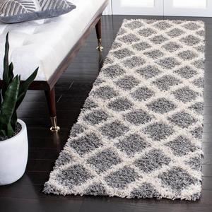 Ковер-дорожка SAFAVIEH, 69 x 366 см, Dallas Shag Collection, Grey & Ivory, дизайн Trellis, без ворса и простой в уходе, идеален для помещений с высокой проходимостью в гостиной, спальне (SGD258G)