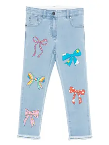 Джинсы с потертостями и бантовым принтом Stella McCartney Kids, синий