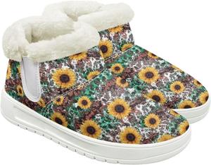 Зимние сапоги для женщин, женская обувь для путешествий, пушистые ботинки для ходьбы, кроссовки с пушистым воротником Cugasmaru, Sunflower Cow Print