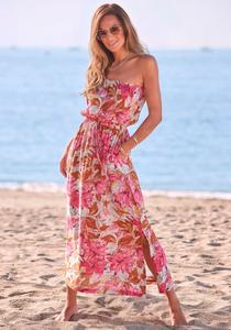 Платье макси без бретелек с цветочным принтом LASCANA, розовое, многоцветное