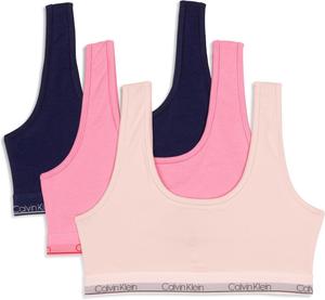 Комплект из 3 хлопковых бюстгальтеров-бралеттов Calvin Klein для девочек, Crystal Pink/Sachet Pink/Medieval Blue