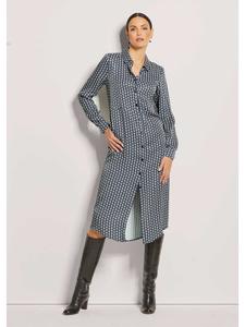 MADELEINE Платье-рубашка из атласа с принтом темно-синего, кремового и стального синего цвета