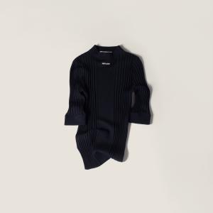 Рифленый вязаный шерстяной свитер MIU MIU, темно-синий