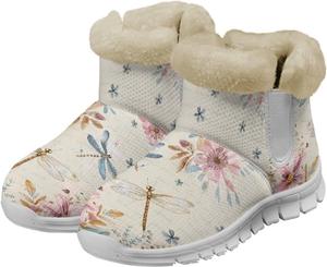 Женские слипоны-ботинки с животным принтом на зиму, теплые пушистые ботинки для ходьбы, противоскользящие, легкие беговые, размер США 6-12 Fuxowvby, Dragonfly