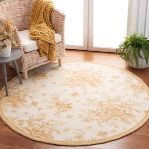 Ковер SAFAVIEH, 122 x 122 см, Chelsea Collection, круглый, цвет ivory & gold, ручной вязки, французский кантри из шерсти, идеален для помещений с высокой проходимостью в гостиной, спальне (HK250B)
